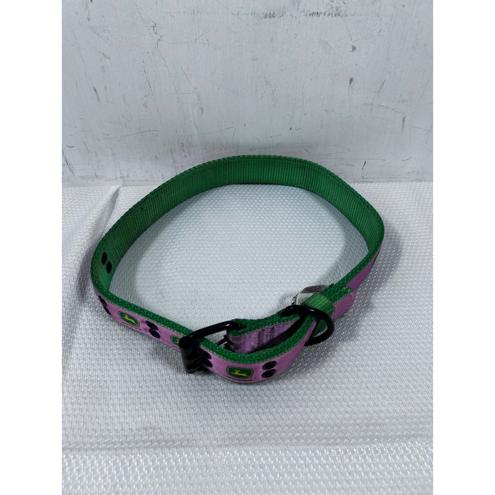 John Deere Dog Collar Large Pink Green Logo Adjustable Pets First Pet Accessory - Picture 2 of 8
